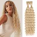 Leeven Curly Braiding Hair for Boho Braids 18 Inch 2 Bundles 613 Blonde Deep Water Wave Bulk Synthetic Hair No Weft Long Wet and Wavy Braiding Hair for Women