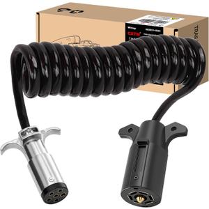 7 Pin to 6 Pin Trailer Adapter, Coiled Trailer Cord Stretches to 6 Feet,7-Wire to 6-Wire Coiled Cable RV 7 to 6 Trailer Wiring Extension Cord (Working Length About 5 feet)