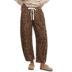 GRAPENT Barrel Jeans Women High Waisted Women Jeans High Waisted Brown Drawstring Pants Barrel Pants Baggy Leg Brown Cheetah Size Medium US 8 to 10, M