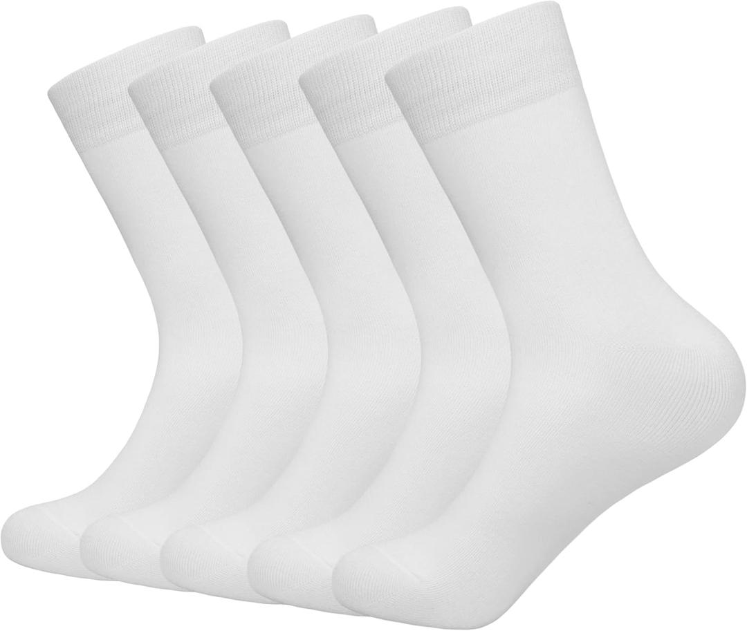 SERISIMPLE Thin Viscose Bamboo Dress Men Sock Soft Crew Anti Odor Lightweight Sock Breathable Comfort Cool Sock 5 Pairs (White, L)