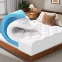 OhGeni Cooling 4 lnch Queen Size Dual Layer Mattress Topper, 2 Inch Gel Memory Foam, 2 Inch Soft Pillow Top Pad, Guest Bedroom Essentials Mattresses Cover, Extra Comfortable Sleep and Back Pain Relief