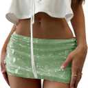 Floerns Women's Sequin Low Waist Mini Skorts Music Festival Night Out Skirt Shorts (Green)