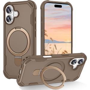 Compatible with iPhone 17 Case with Invisible Magnetic Ring Stand [Compatible with Magnetic] [Military Drop Protection] Shockproof Slim Hard Back Soft Edge Case 6.3 Inch, Khaki