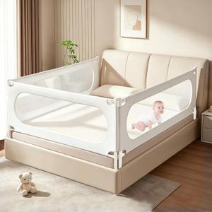 3 Piece Bed Rail for Toddlers, Bed Rails for King Bed, Double Lock Kids Bed Guard with Seamless Fit, Single-Side Lifting Design, Breathable Mesh & Thick Padded Cover(78.7*78.7*74.8 Inch- King Size)