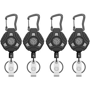 4 Pack Retractable Keychain Heavy Duty, Badge Reels Retractable, Tactical ID Badge Holder with Upgraded Zinc Alloy Carabiner, 31.5'' Coated Steel Cord, Bearing 8.0 oz