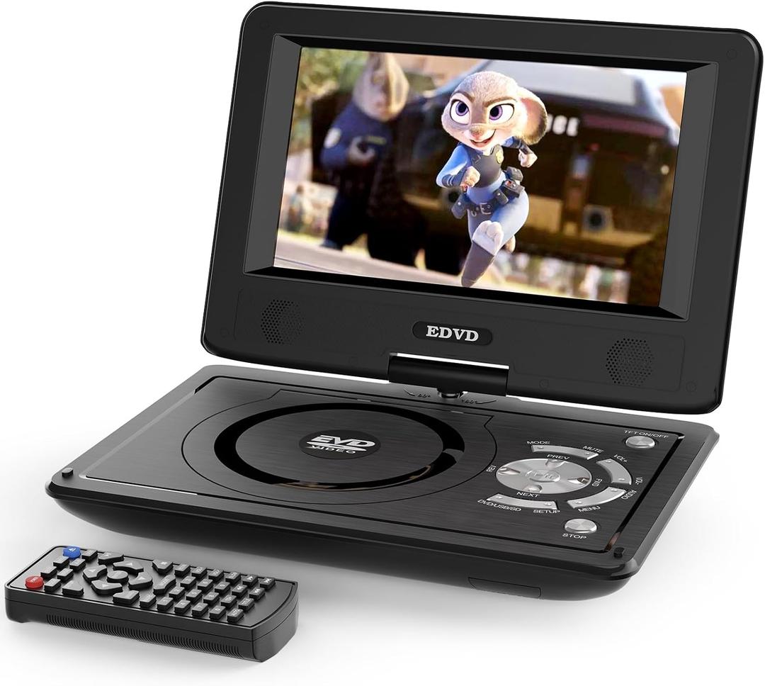 11.5" Portable DVD Player for Kids and Car, 9.5" Swivel HD Screen with 4-6 Hours Built-in Battery, Support Sync Screen to TV, Support SD Card/USB/Multiple Disc Formats (Black)