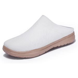 Lightweight Slip-On Clog Shoes for Women & Men  Breathable Knit Upper, Soft Cushioned Sole, Indoor Outdoor Comfort Mules (9.5, White)