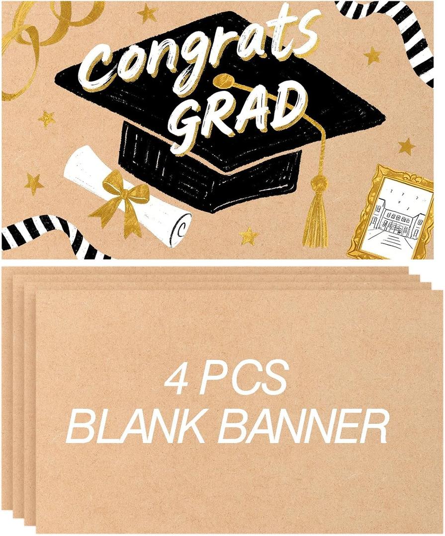 Tatuo 4 Pcs 24" x 36" Large Blank Brown Paper Banners for 2026 Graduation Crafts Decoration 120gsm Thick Kraft Paper Banner for Display Wall Signs Painting Birthday Wedding Summer Party Decor