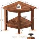 18" Teak Corner Shower Stool, Inside Shower Stool with Storage Shelf, Waterproof Teak Stool for Shaving Legs and to Sit On, 2-Tier Shower Stool,Adjustable Feet, Non-Slip, Brown