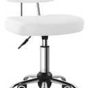 BFTOU White Square Swivel Stool with Wheel for Work SPA Shop Massage HeightAdjustable and CostEffective Rolling Stool Chair with Back