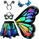 Jackcell Butterfly Wings Costumes for Girls, Butterfly Cape Halloween Costume with Kids Fairy Skirt,Fairy Dress Up Cosplay (Brilliant Rainbow)