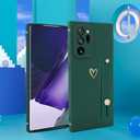 Compatible with Samsung Galaxy Note 20 Ultra Case for Women Girls, Cute Gold Love Heart Pattern with Wrist Hand Holder Stand Soft Silicone Kickstand Protection Cover (Dark Green)