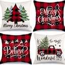 GEEORY Merry Christmas Throw Pillow Covers 16x16 Inch Set of 4, Xmas Trees Truck Buffalo Plaid Believe Farmhouse Decorative Cushion Cases for Home Decoration G421-16 (Multicolor)