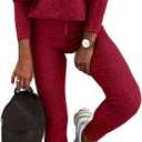 CHICME 2 Piece Lounge Outfit Long Sleeve Knit Pullover Tops Drawstring Pants Set Tracksuit Sweatsuit (Large, Wine Red)