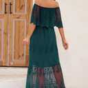 Women's Off The Shoulder Embroidered Lace Maxi Wedding Dress Boho Wedding Guest Formal Party Maternity Photoshoot Dresses (Green, XXL)