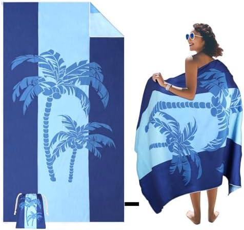 SKYREH Large Beach Towel, 71" x 39" Oversized Lightweight Compact Quick Dry Sand Free Towel for Travel Swim Pool Yoga Gym Camping (Blue)