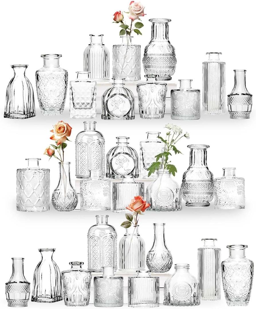 Mini Bud Vases Set of 32 As Wedding Centerpieces for Tables,Clear Bud Vases for Flowers,Small Flower Vases Suitable for Birthday Party,Anniversary,Wedding Reception,Baby Shower (Clear, 32PCS)