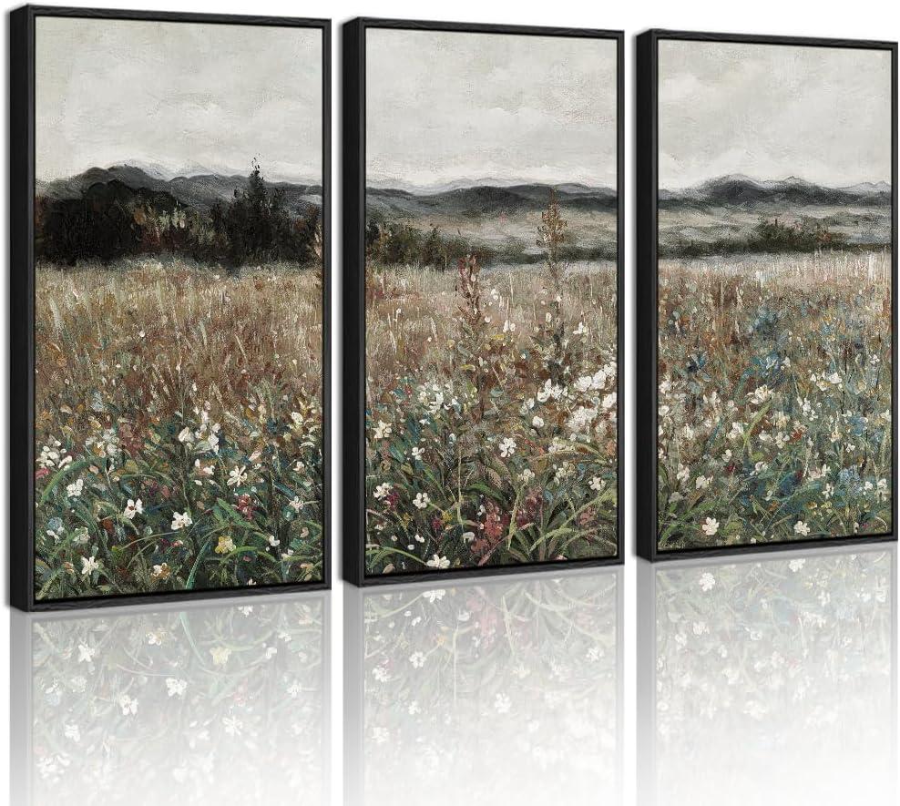 SHENIFY Vintage Landscape Framed Wall Art Meadow Flowers Farmhouse Decor Retro Classic Painting for Hallway Living Room Bedroom Dining Room - 16x24in, 3pcs Black Framed SHENIFY Vintage Landscape Framed Wall Art Meadow Flowers Farmhouse Decor Retro Classic Painting for Hallway Living Room Bedroom Dining Room - 16x24in, 3pcs Black Framed