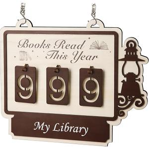 Books Read This Year Counter Sign, Book Shelf Decor, Book Lover Gifts for Women, Wooden Reading Tracker, library Decor for Home, Gift for Readers, Teachers, Librarians (Burlywood 1)