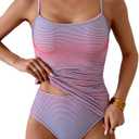 Eomenie Women's Tankini Swimsuits Two Piece Tummy Control Bathing Suit Color Block Slim Swimwear with High Waisted Bottom M