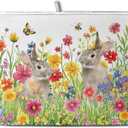Easter Dish Drying Mat for Kitchen Counter Easter Bunny Flowers Dish Drying Pad Spring Rabbit Floral Dishes Drainer Mats Absorbent Microfiber Kitchen Countertop Protector Drying Mats 18x24 in (18" x 24")