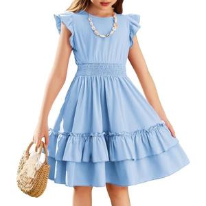 Arshiner Girls Dresses Flutter Sleeve A-Line Sundress Casual Summer Tiered Swing Midi Pocket Dress.L