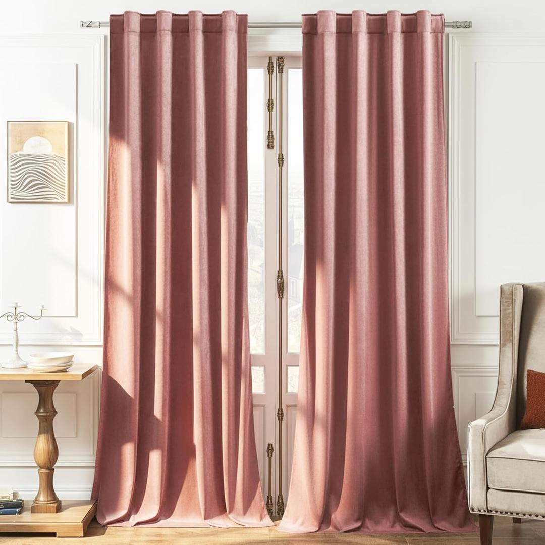 Timeper Wild Rose Pink Velvet Curtains W42 x L96 inches 2 Panels, Light Blocking Curtains for Bedroom Living Room Thermal Insulated Luxury Super Soft Window Drapes,Back Tab & Rod Pocket