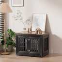 Snuowu 32" Heavy-Duty Dog Crate Furniture for Small/Medium Dogs, Rustic Wooden Dog Cage Kennel Indoor Furniture, Decorative Pet House End Table, Black & Wood