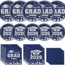 Graduation Party Plates and Napkins Blue Graduation decorations class of 2026 Blue Disposable Paper Plates Luncheon Napkins Cocktail Napkins for Congrats Grad Party Decorations Serve 50, Navy Blue