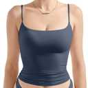 SUUKSESS Women Sexy Square Neck Tank Top Summer Y2K Going Out Basic Cami Shirt (Small, Navy)