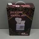 17 Pieces Kitchen Utensils Set and Knife Set with Acrylic Block, Silicone Utensils Set for Cooking, Sharp Stainless Steel Knife Block Set with Built-in Sharpener Dicing Chopping (Pink)