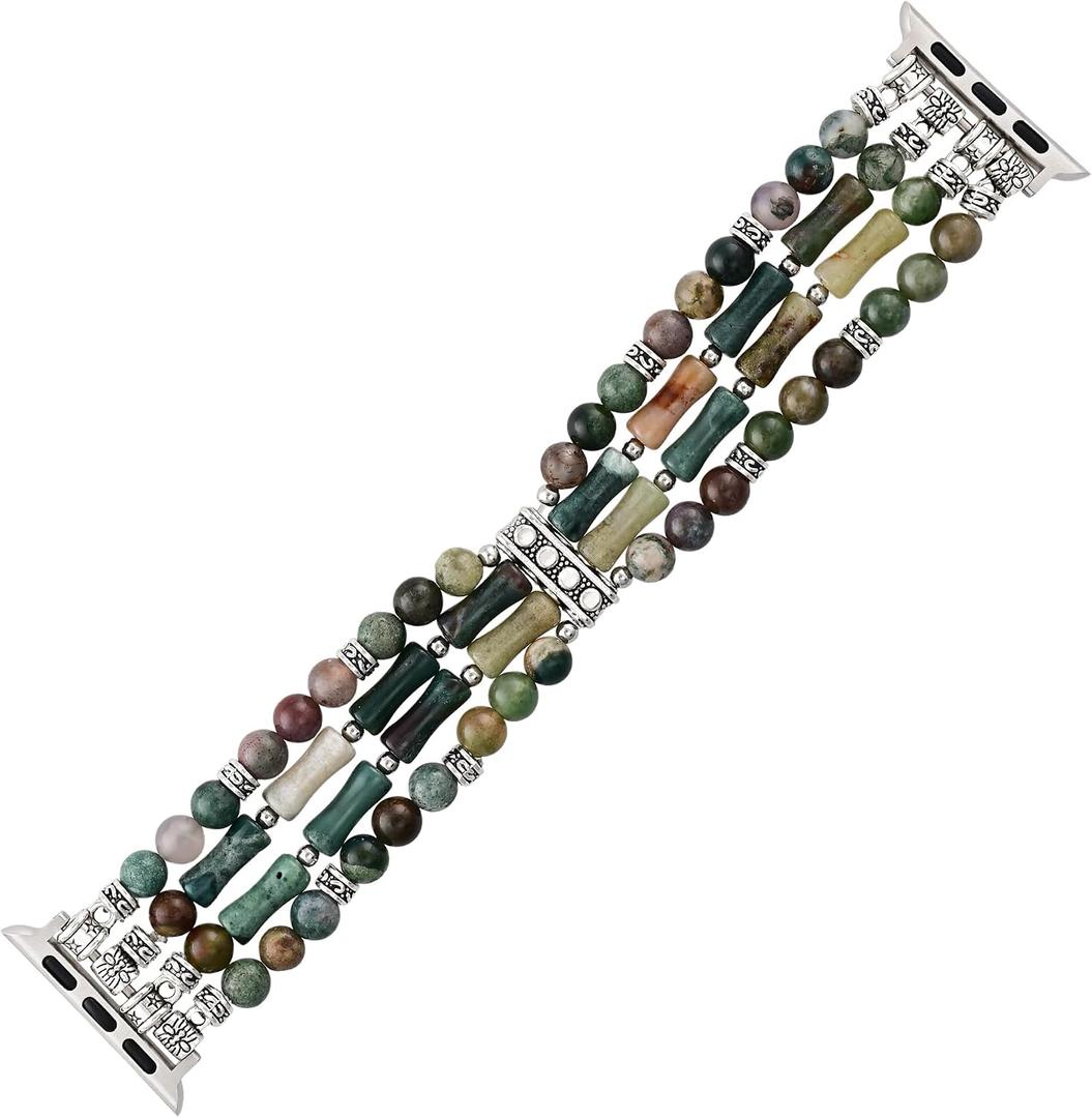 Jasper Handmade Stretch Watch Band: Boho Jasper Handmade Watch Band Bohemian Natural Stone Smartwatch Stretch Bands Compatible with Apple Watch, Size: 38mm-45mm S size(5.75''-6.25'')