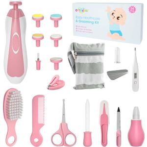 OTTOLIVES Baby Healthcare and Grooming Kit, 24 in 1 Baby Electric Nail Trimmer Set Newborn Nursery Health Care Set for Newborn Infant Toddlers Baby Boys Girls Kids Haircut Tools (0-3 Years+) (Pink)