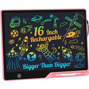 LCD Writing Tablet,16 Inch Colorful Screen Rechargeable Doodle Board Toddler Educational Toys for 3 4 5 6 Years Old Boys Girls Reusable Portable Drawing Tablet Christmas Toys Gifts for Kids (Pink)