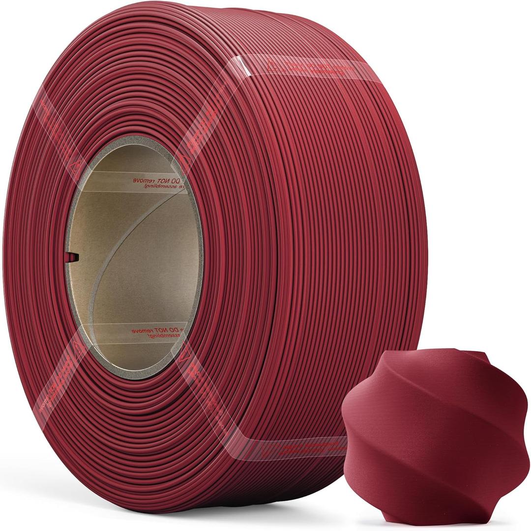 PLA Matte Refill Filament 1kg (2.2lbs) for Reusable Spools, 1.75mm Spool-Less 3D Printing Filament Red, Compatible with Bambu Lab 3D Printers - Burgundy