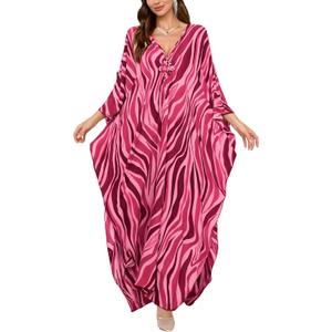 KEYLORTING Plus Size Kaftan Dress Women, Moo Moo Print Caftan, Batwing Dress, Printed Beach Cover Up for Party and Loungewear (Pink, XXXL)