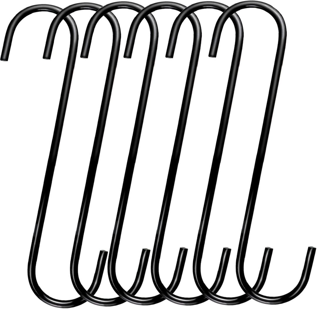 2 x DINGEE 8 Inch S Hooks Heavy Duty,6 Pack Extra Large Metal S Shaped Hooks for Hanging Plants Outdoors,Closet, Flower,Basket, Patio,Bird Feeders, Bird House,Pots and Pans (Black)