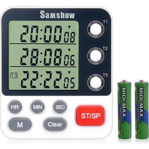  Samshow Digital Dual Kitchen Timmers 3 Channels Count UP/Down Timer Cooking Timers Large Display Triple Timmer Magnetic Stopwatch Timer-timers for Classroom Kid Adjustable Volume Loud Alarm(Battery Included)