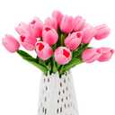 WeTop 30pcs Real Touch Tulips PU Artificial Flowers, Fake Tulips Flowers for Arrangement Wedding Party Easter Spring Home Dining Room Office Decoration. (Pink, 14" Tall)