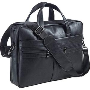 seyfocnia Men's Leather Messenger Bag, 17.3 Inches Laptop Briefcase Business Satchel Computer Handbag Shoulder Bag for Men-Black