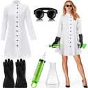 Jiuguva 5 Pcs Women's Mad Scientist Costume for Adult Halloween Party Costume, Size XL