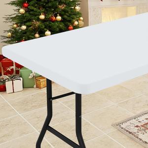 Smiry Rectangle Tablecloth, Elastic Fitted Flannel Backed Vinyl Tablecloths for 4ft Folding Tables, Waterproof Wipeable Table Covers for Indoor, Outdoor, Picnic and Camping (White, 30"x48")