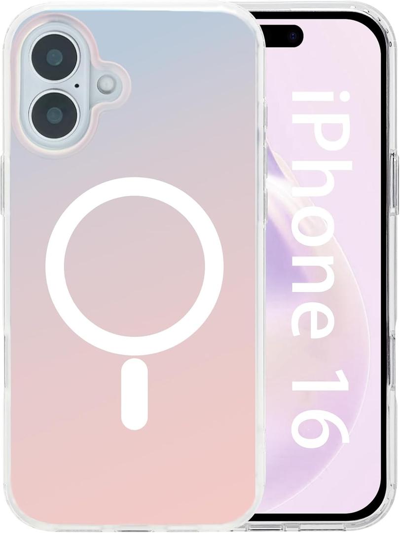 2 x Case for iPhone 16 Holographic Iridescent for Magsafe Shockproof | Color Changing Effect, Wireless Charging Built-in, Drop Protection, Slim Fit Women Girls, Matte Finish