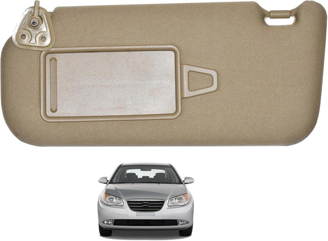 Right Passenger Side Grey Left Driver Side Beige Sun Visor with Makeup Mirror LH Compatible with Hyundai Elantra HD 2006-2010 Replace 85210-2H000V2 852012H020V2 (Beige, Left Driver Side)