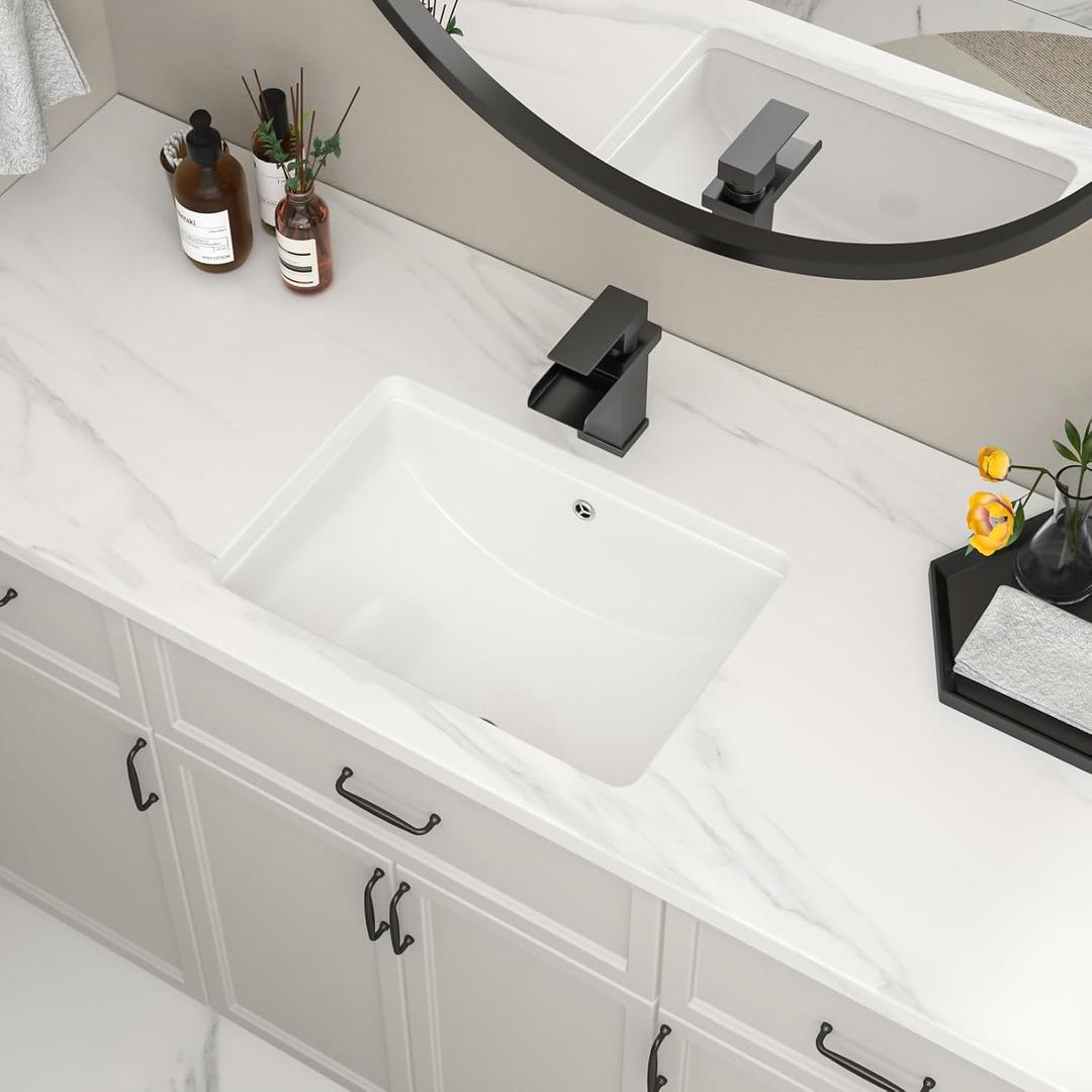 19''x14'' Undermount Bathroom Sink Rectangle Bathroom Sink White Porcelain Ceramic Sinks Vanity Sink Under Counter Basin Lavatory Sink Vessel Sink