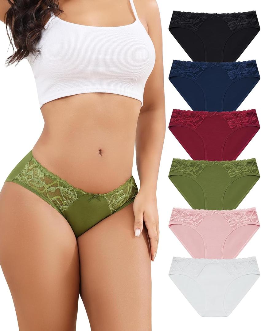 Aijolen Women's Cotton Bikini Panties Lace Cheeky Underwear for Women Breathable Soft Underwear Women Pack ,Small