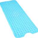 FLMHT Bath mat Non-Slip, Longer Bathtub mats, Shower mat, Innovative 310 Bubble Massage Suction Cups, Machine Washable, 40 x 16 inches, (Clear Blue)