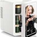 KEENSTAR Mini Skincare Fridge (4L/6 Can) with Dimmable LED Mirror, Cooler & Warmer for Bedroom, Cosmetics, Office, Dorm and Car, Portable Personal Refrigerator for Cosmetics, Skincare and Food, White