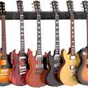 Guitar Wall Mount, Woodgrain Rack with 6 Adjustable Guitar Hangers, Guitar Wall Hanger with Pre-Drilled Holes, 48" Alloy Steel Multiple Guitar Holder Stand