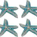 PATIKIL 4 Pcs Starfish Rhinestone Beaded Patch, Starfish Sequin Applique Patches Sew on Fabric Sequin Patch for Clothing Bag Jeans Shoes Hats Jacket DIY Crafts, Blue
